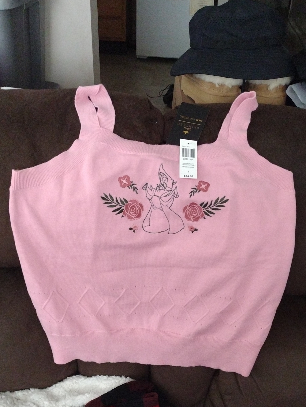 Disney Princess Pink Knit Tank Top with Floral Detail